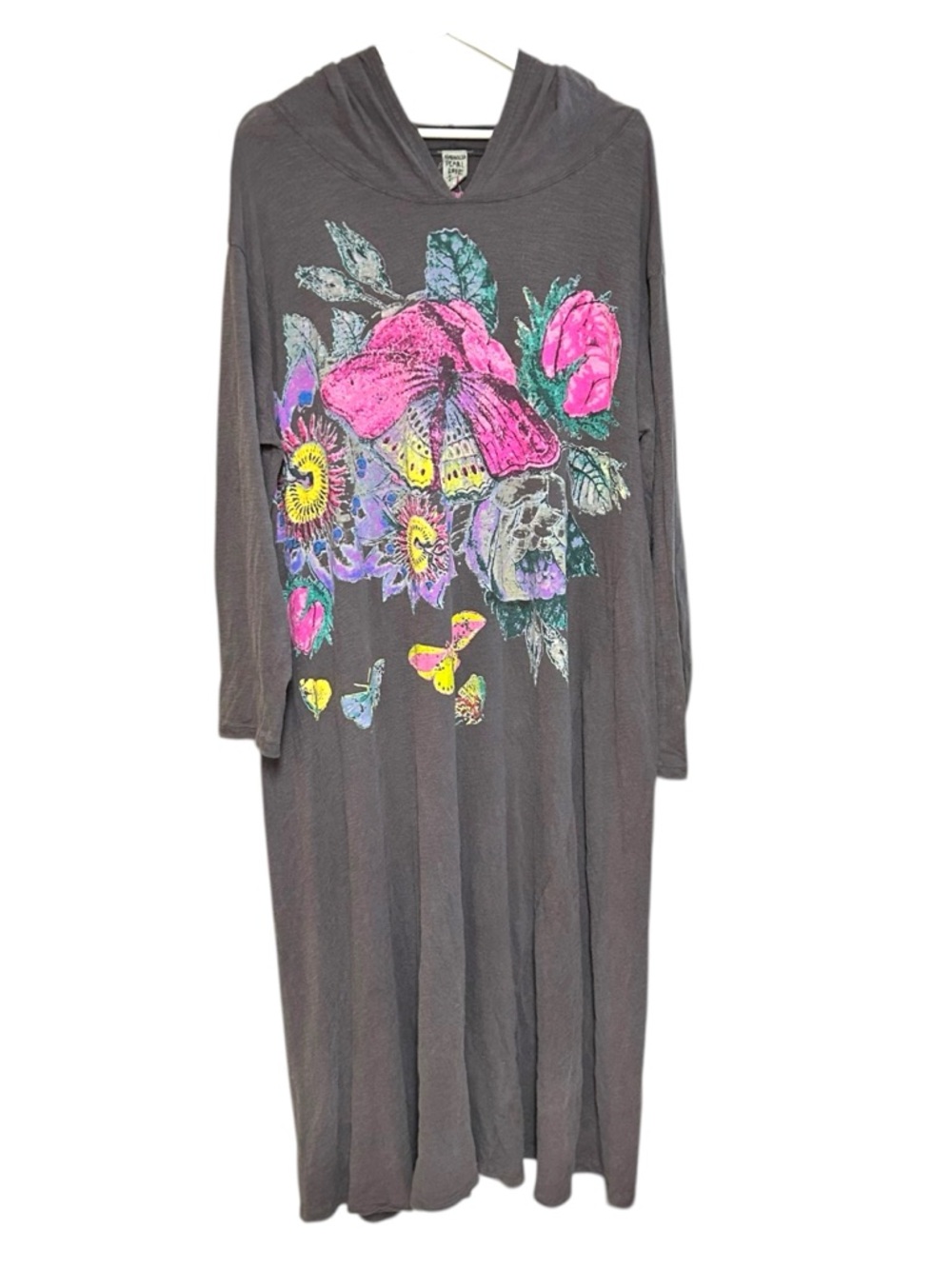 Magnolia Pearl Flor De La Pasion Viggo Hoodie T Dress maxi cotton Gray butterfly - Picture 13 of 13
